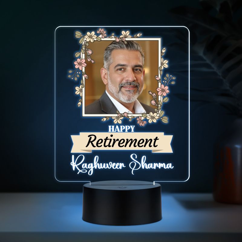 Personalized Happy Retirement LED Lamp with Photo Frame Retirement Gift for Teacher, Professor, Boss, Lawyer Nurse & Doctor Multicolored Light